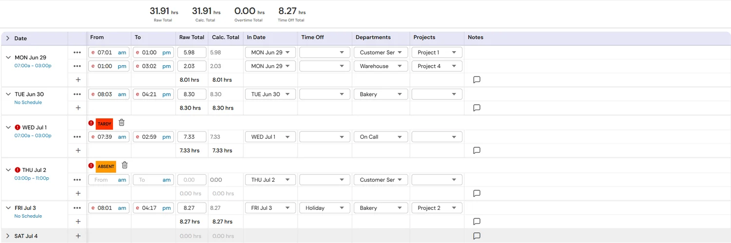 UKG Ready timesheet exceptions workflow screenshot for Indianapolis employers