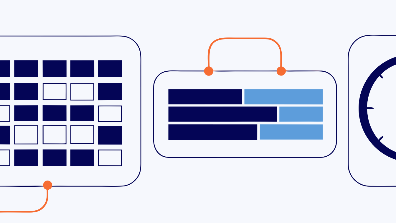 Calendar, work schedule, and clock showing the inputs used to calculate intermittent FMLA leave