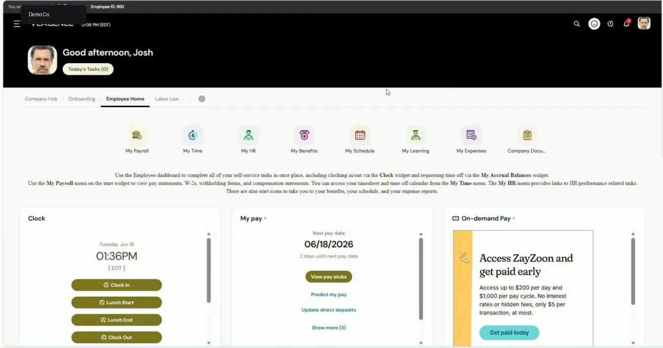 UKG Ready manager dashboard with time, payroll, and workforce tasks