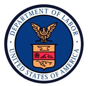 Department of Labor seal with eagle and shield, representing U.S. labor and employment authority.