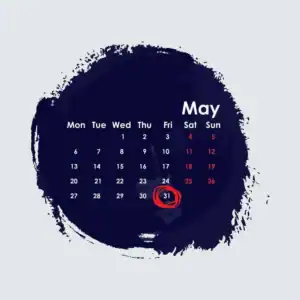 Calendar for May highlighting HR and staffing services at Axiom HR Solutions.