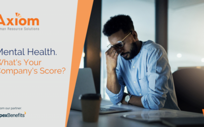 Axiom branding and employee experiencing mental health challenges, asking "What's Your Company's Score?"