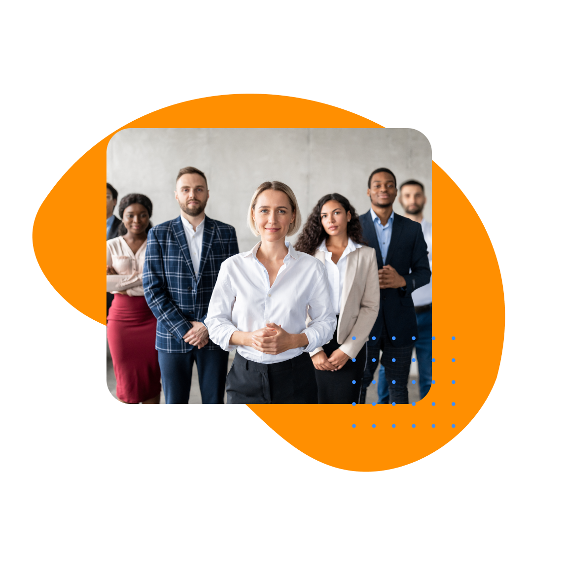 HR Industry Needs Diverse group of professionals standing confidently, representing HR solutions and teamwork in various industries.