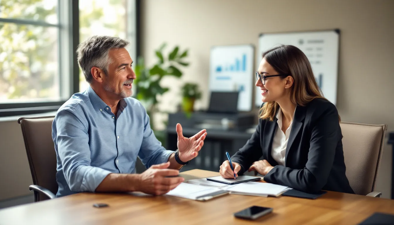 Why A Local Payroll Company Is the Smart Choice for Businesses in Indiana 8 Local Payroll Company Business professionals engaged in a discussion about payroll solutions, emphasizing personalized service and expertise in local compliance.