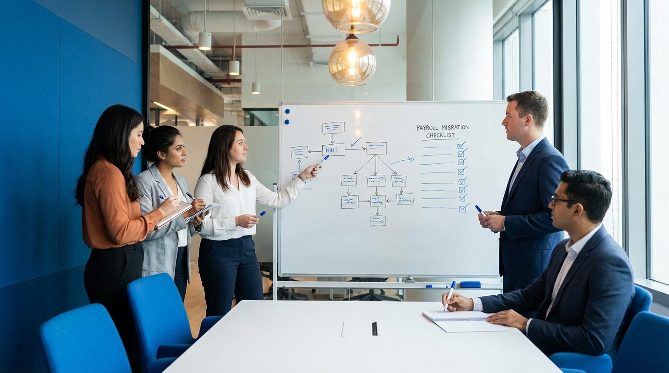 HR team managing payroll migration and data transfer process
